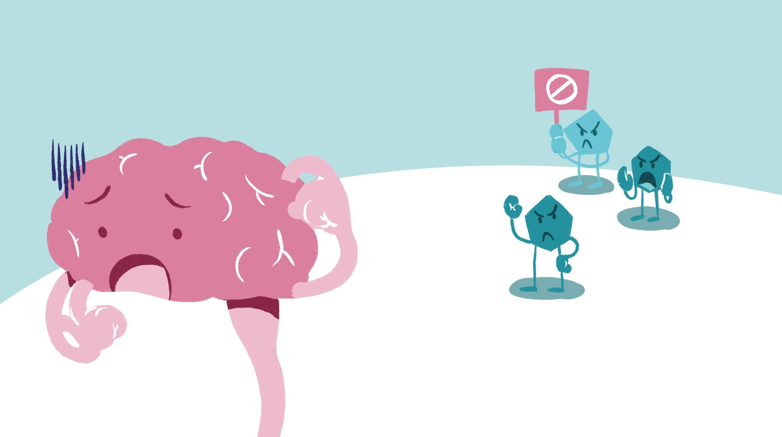 a brain scratching its head and being shouted at by hormone molecules